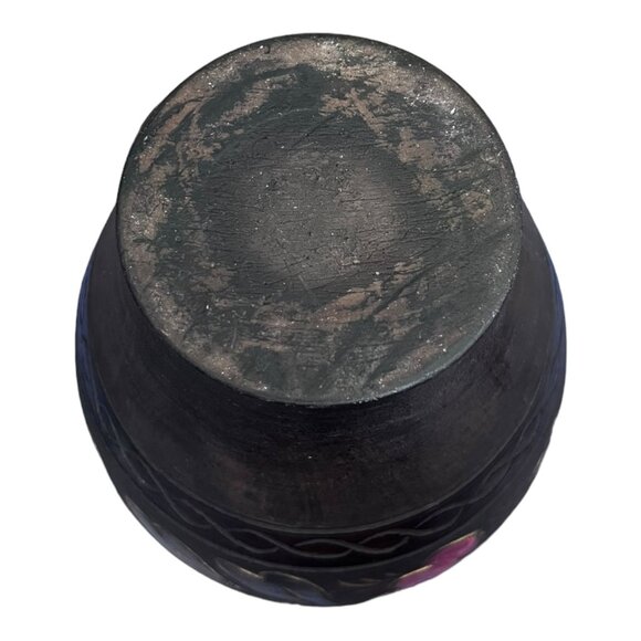 VINTAGE Red Floral Pottery Vase 9 1/2" Tall Gold Trim Ruffled Edge - Picture 9 of 9